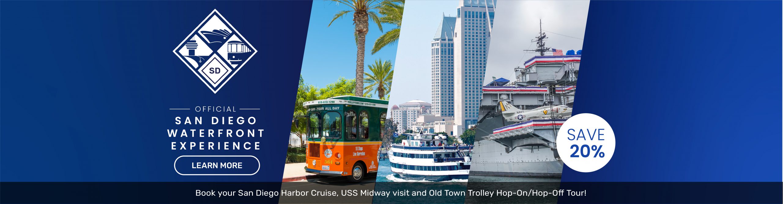 2021_256054_Q2-Q4_FLT_Experience-Bundles_Web-Slider_San-Diego_CP image a San Diego trolley, boat on water, and Navy ship