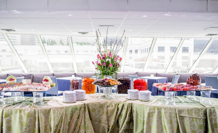 Buffet table set up with food