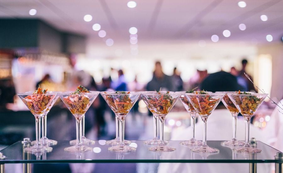 Martini glasses filled with an hors d'oeuvre