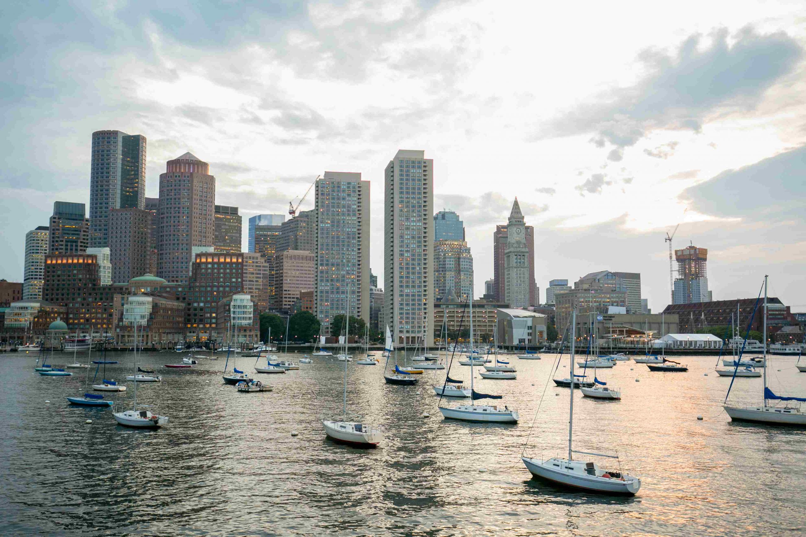 Boston skyline with docked boats