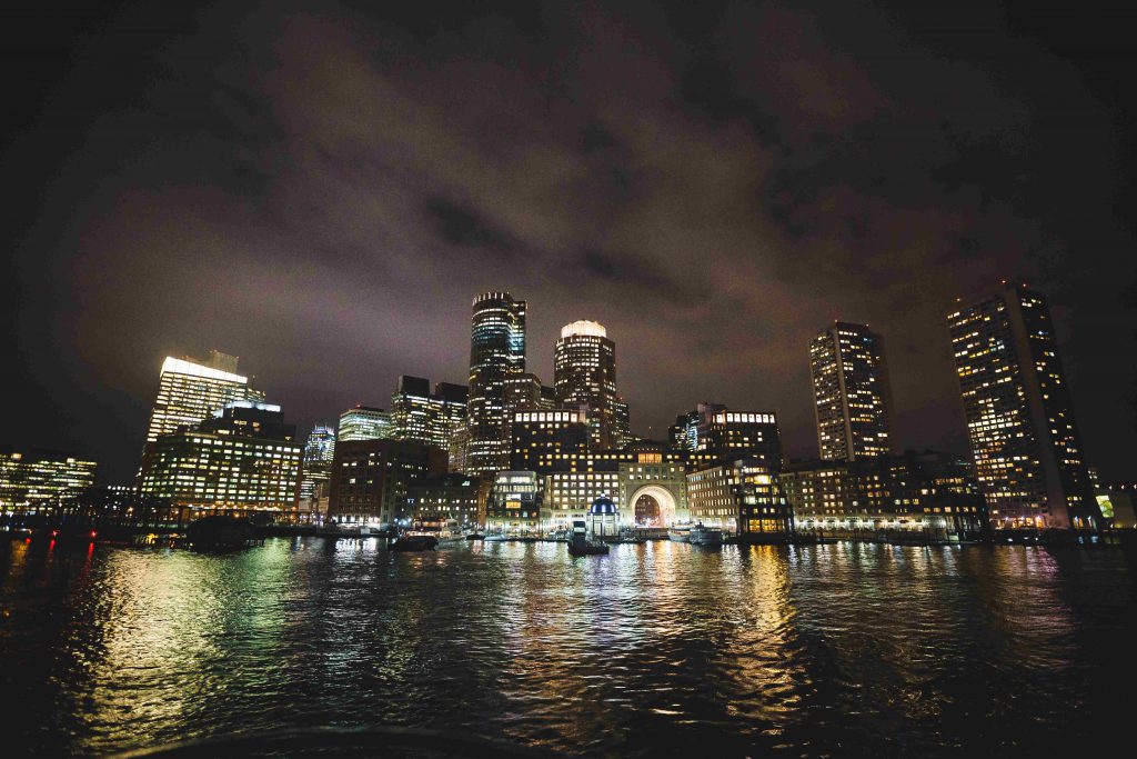 Boston views of the city at night