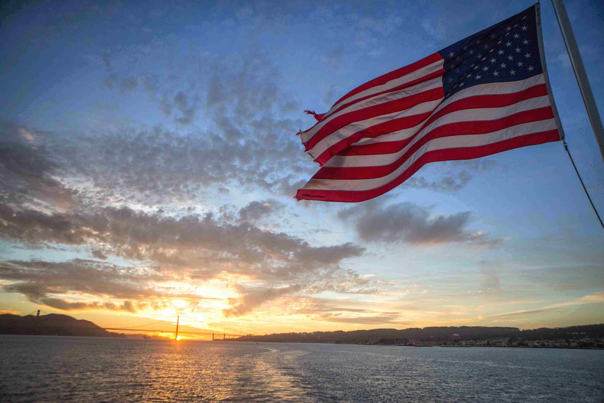 american flag sunset