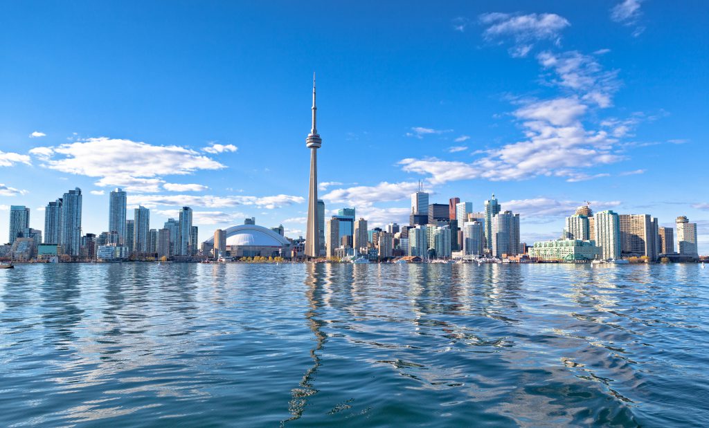 The Skyline of Toronto from the water.