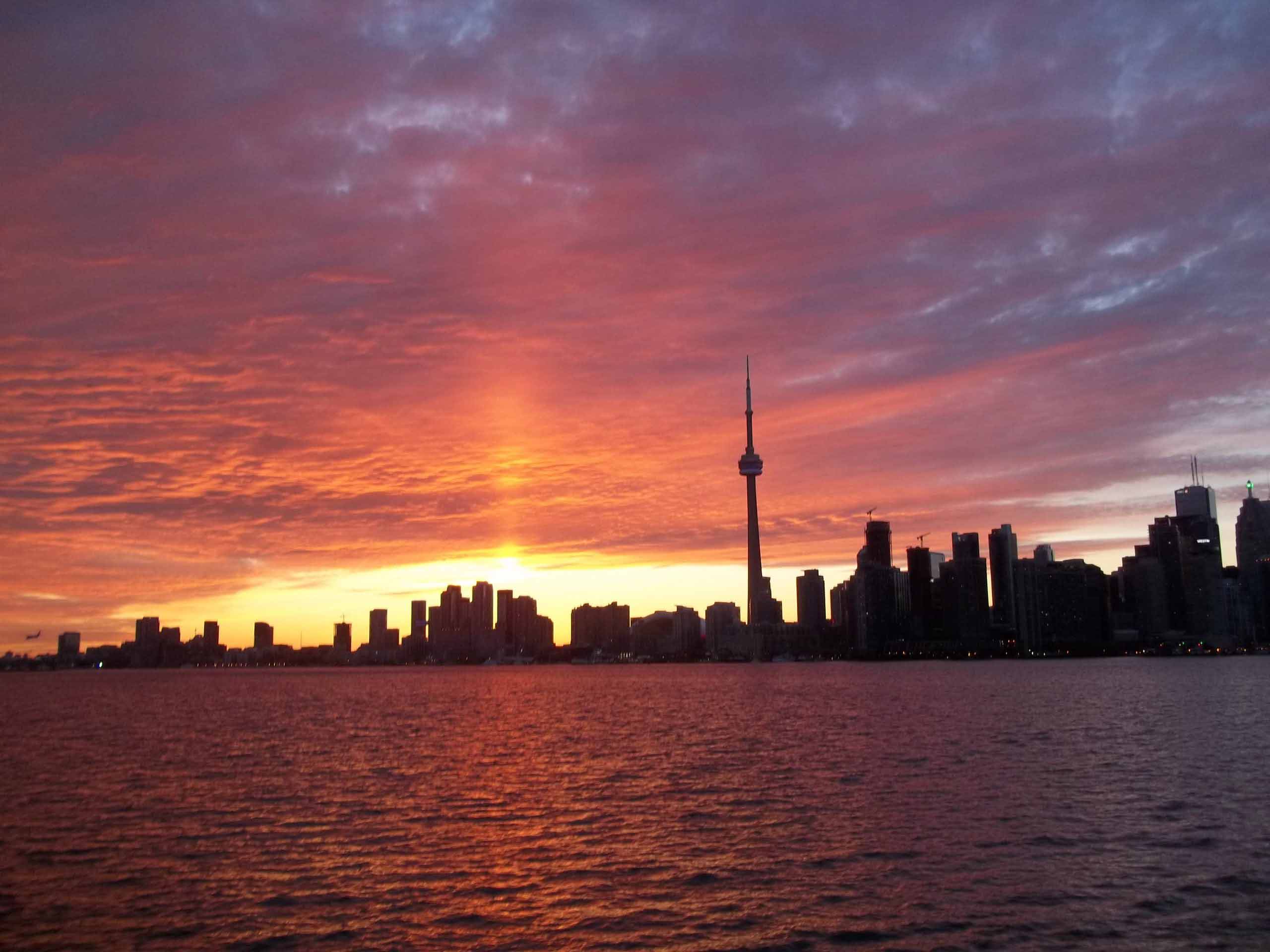 Toronto skyline at sunset.
