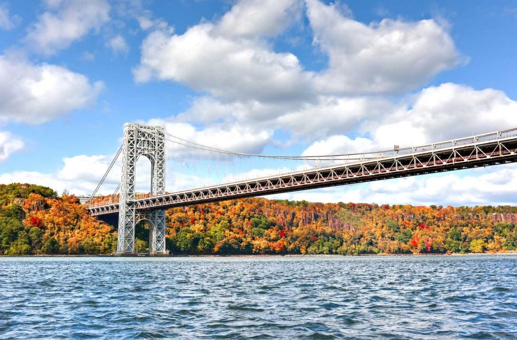 George Washington Bridge New York City with Fall foliage in background.