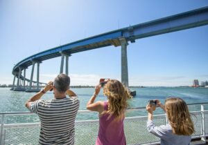 People taking pictures of the San Diego Coronado Bridge