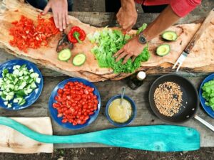 Vegetables being prepped for cooking