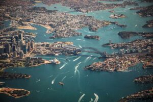 Vista aérea do Porto de Sydney, Austrália