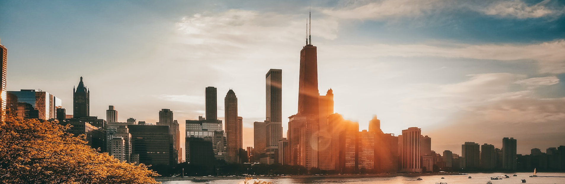 Chicago skyline bij zonsondergang