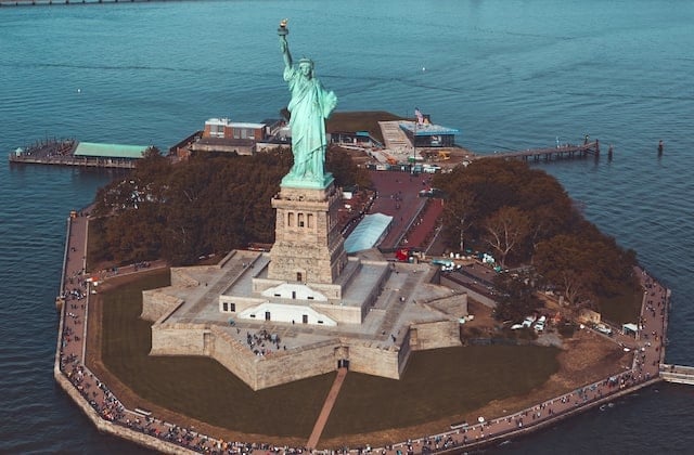 Statue of Liberty with view of Liberty Island
