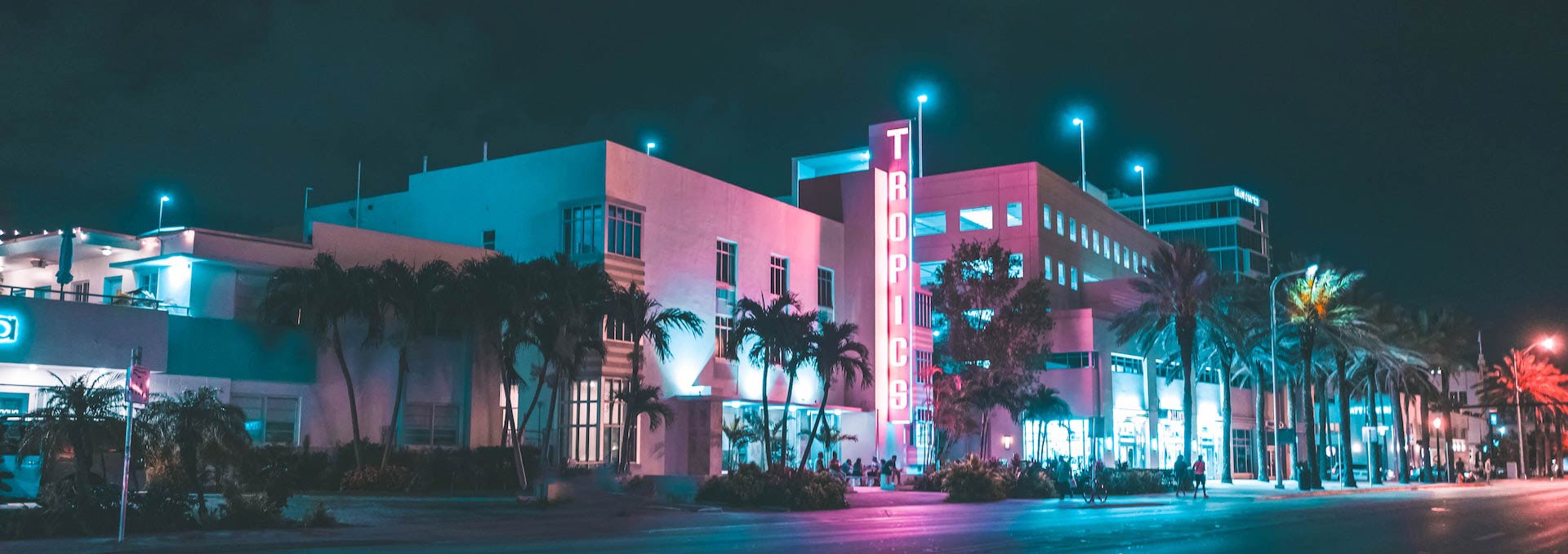 Miami Beach hotel at night