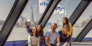 Family inside a boat taking a selfie