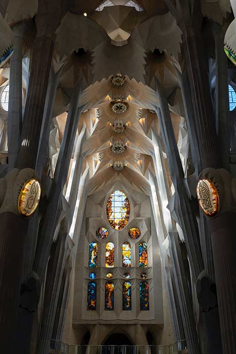 stained glass inside sagrada familia in spain