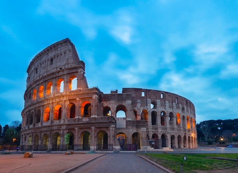 Rome Italy colosseum in evening