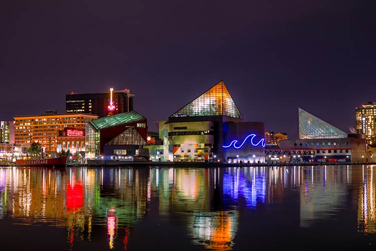 skyline from the water in baltimore