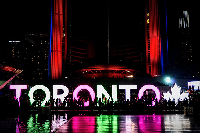 neon lights of the toronto sign