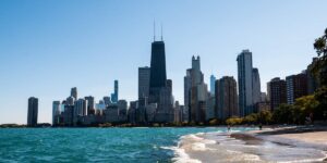 Michigansee mit Skyline von Chicago