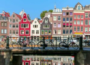 Amsterdam bridge colorful buildings
