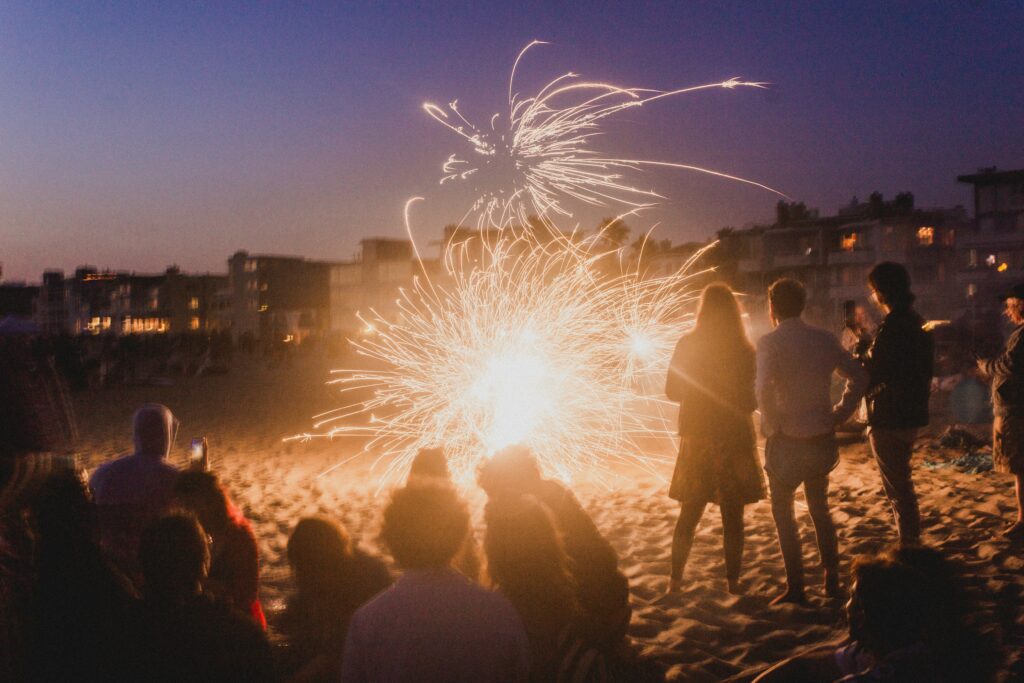 fogo de artifício na praia