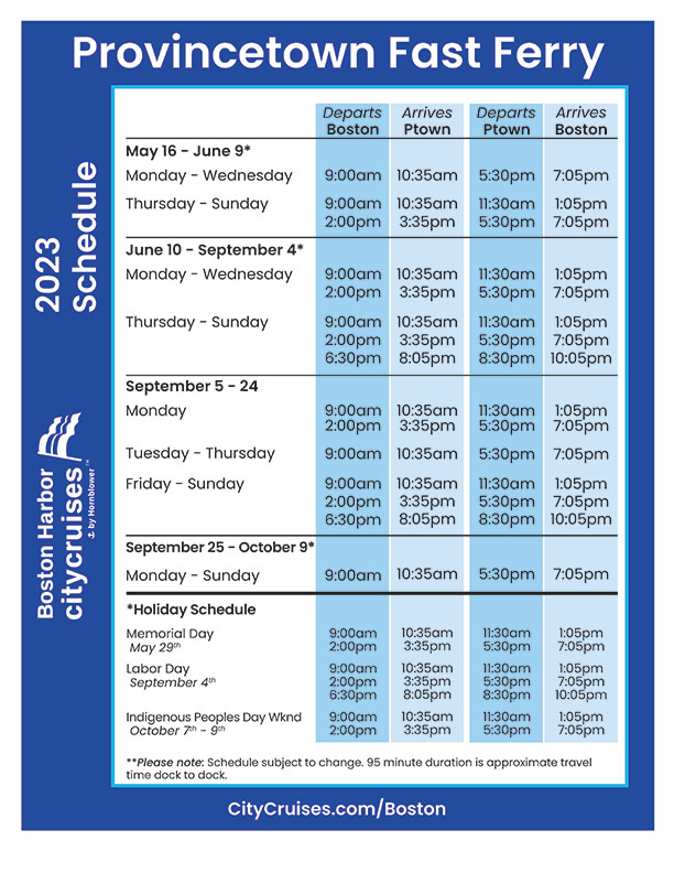 2023 Ptown Ferry Schedule