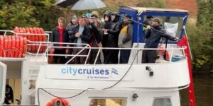 filming crew on city cruise in york