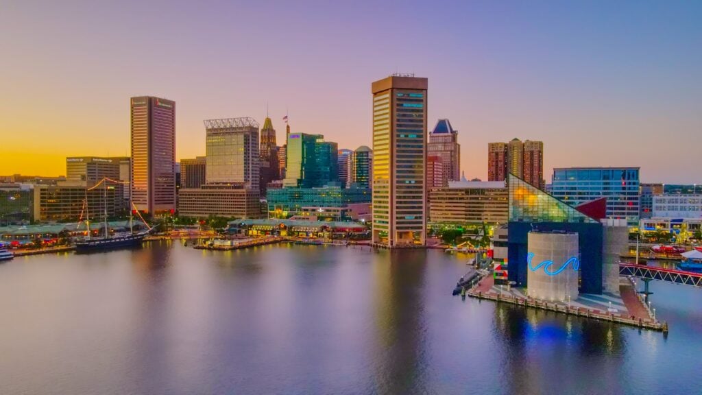 downtown baltimore at dusk