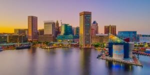 downtown baltimore at dusk