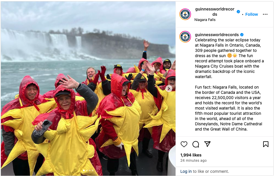guiness book niagara falls guests dressed as suns