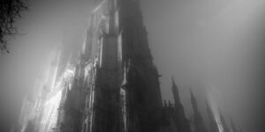 spooky castle in the fog in york