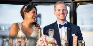 bride and groom on city cruises vessel