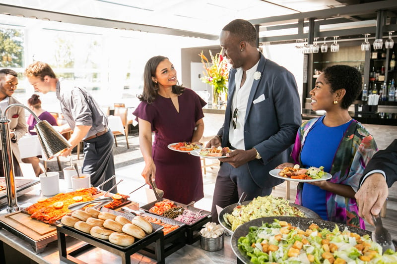 Mingling at the buffet table