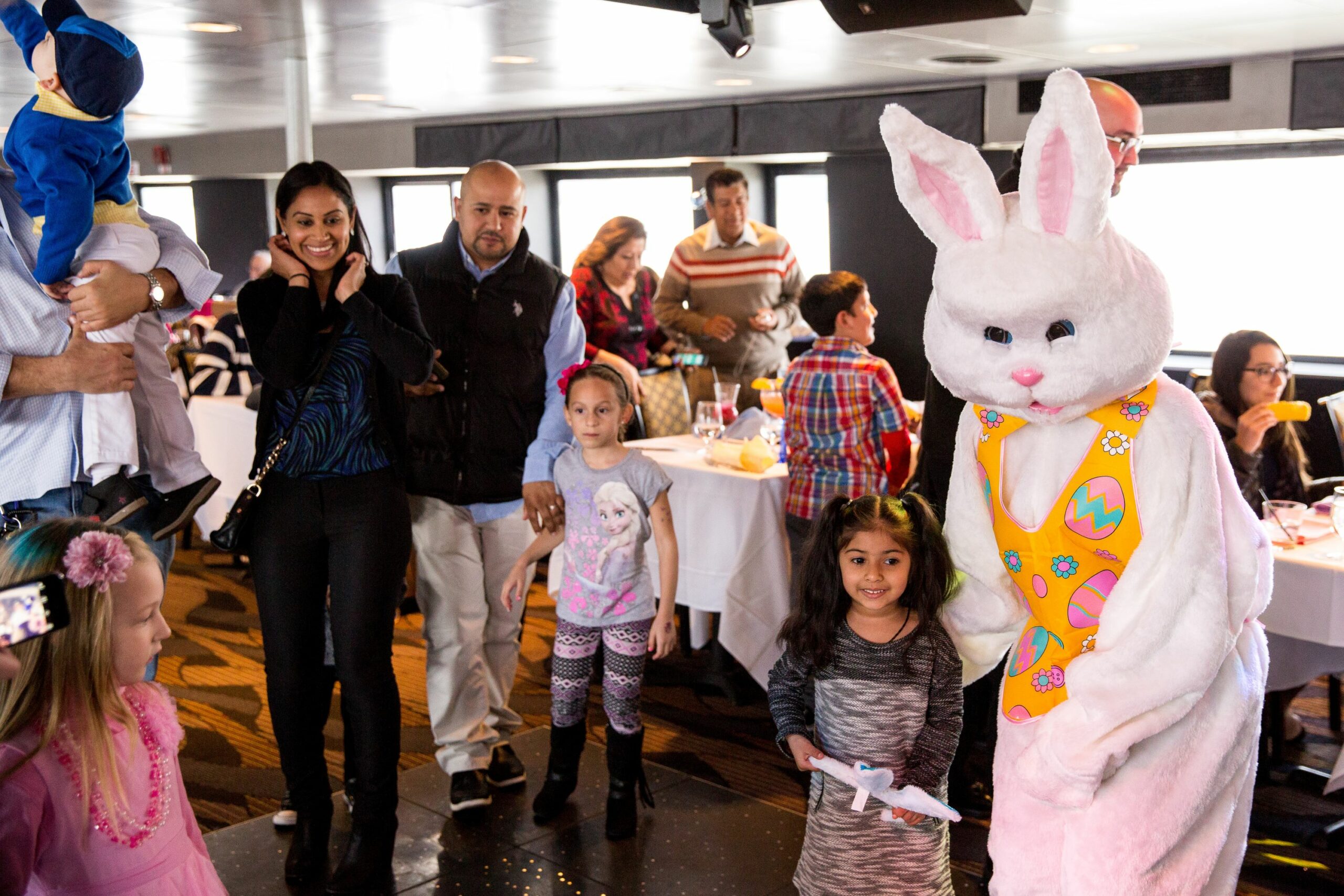 easter bunny with family on boat