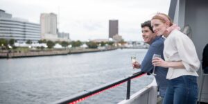 Couple on a City Cruises yacht in Norfolk