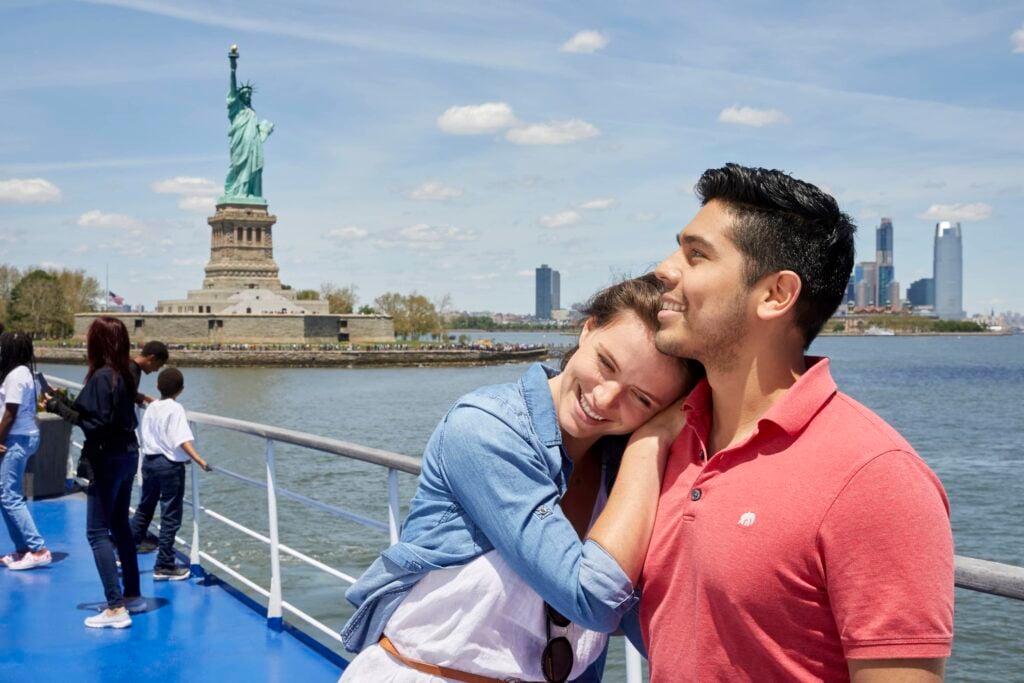 Couple on Statue City Cruises in NYC