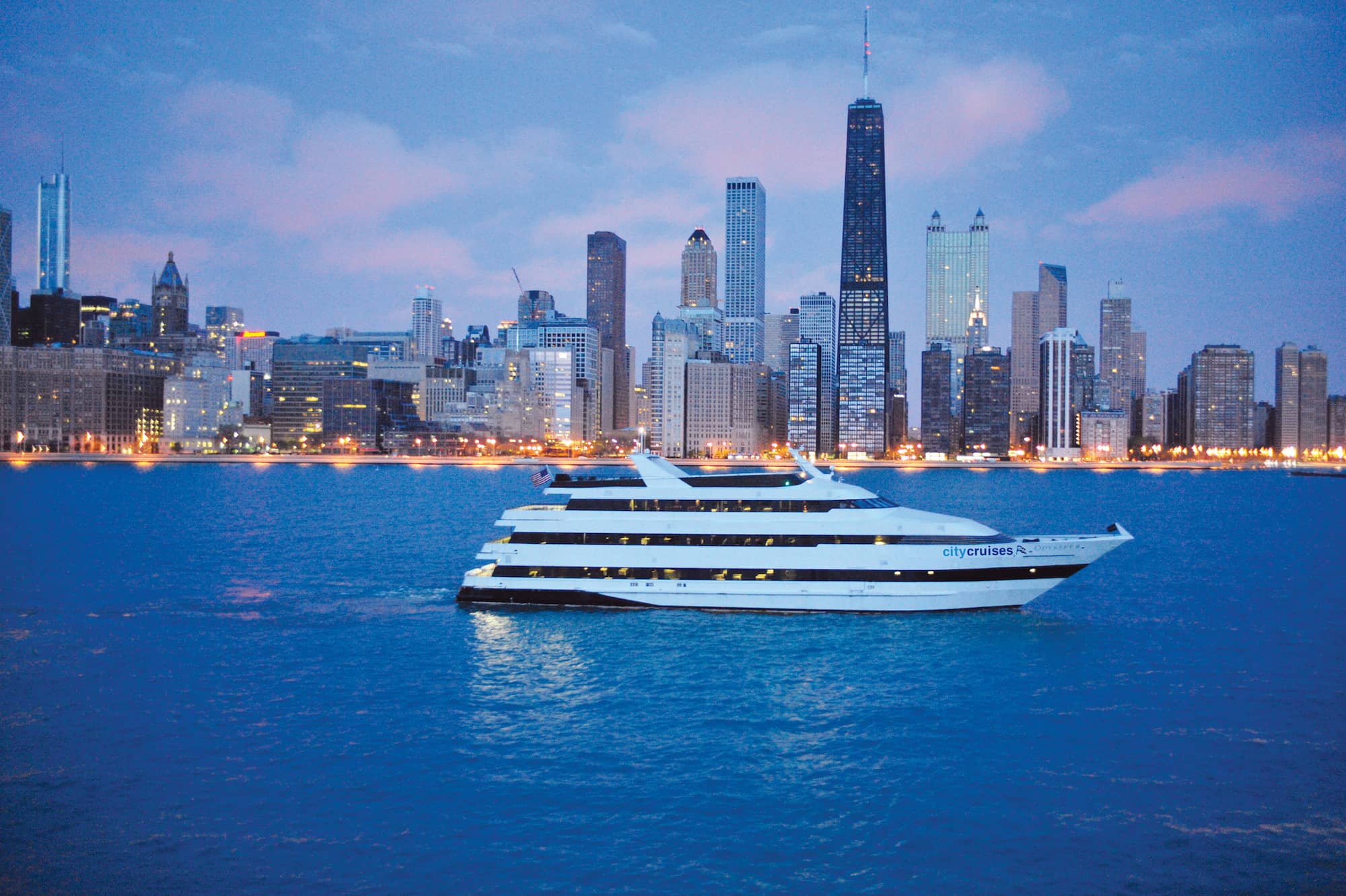 Yacht with Chicago skyline in background