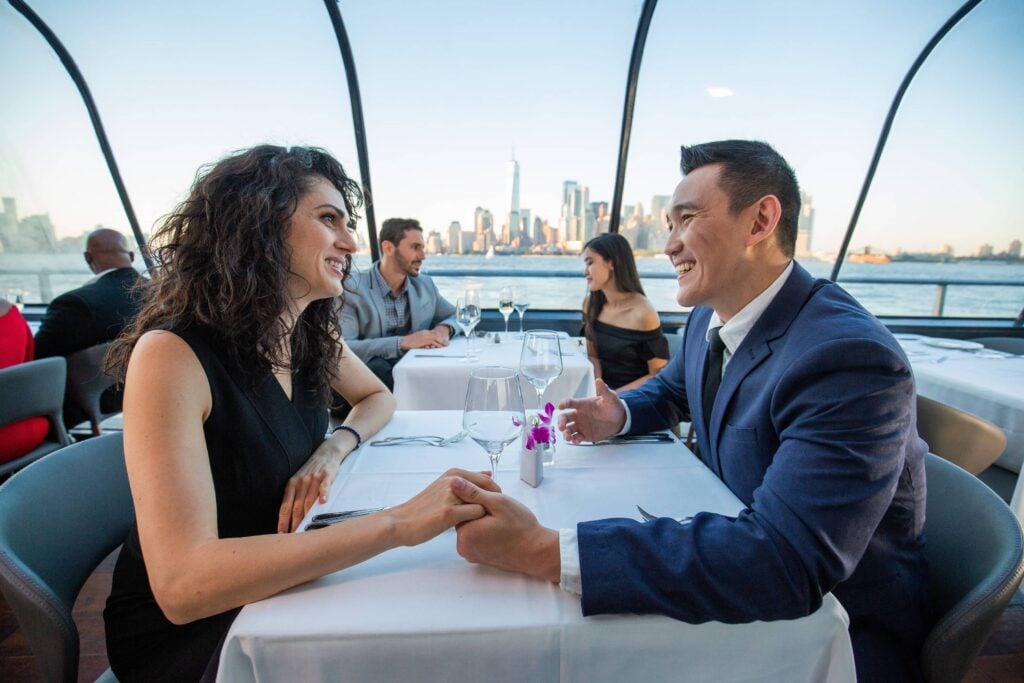 Couple on a City Cruises yacht in NYC for their engagement party