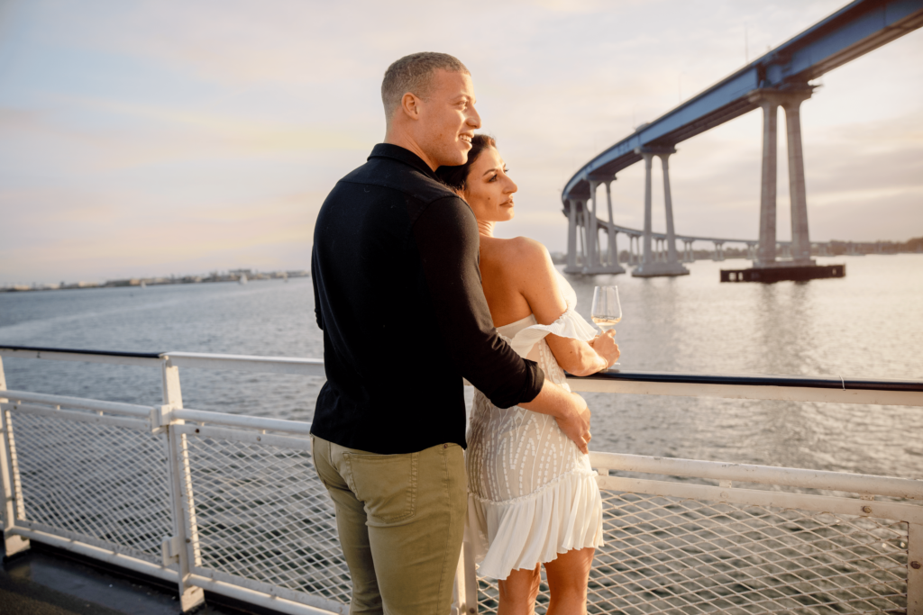 Couple celebrating a wedding-related event on a City Cruises yacht in San Diego