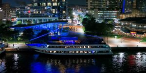 baltimore at night with boat and skyline