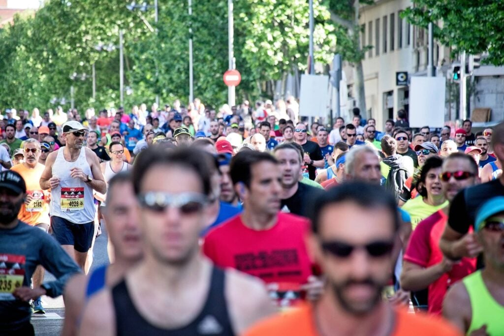 Group of runners running a marathon