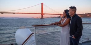 Couple celebrating in San Francisco on a City Cruises vessel