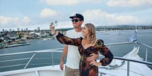 Couple on City Cruises vessel in Newport Beach for a wedding-related event