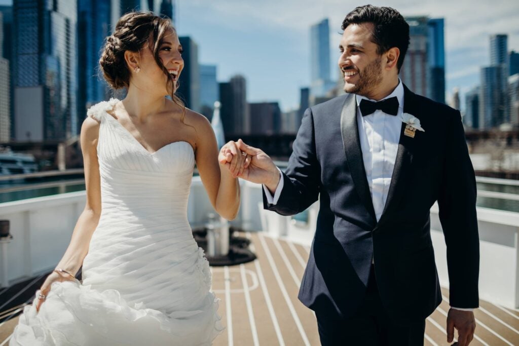 Couple on their Wedding day aboard City Cruises in Chicago