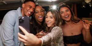 Group celebrating New Year's Eve on a City Cruises vessel