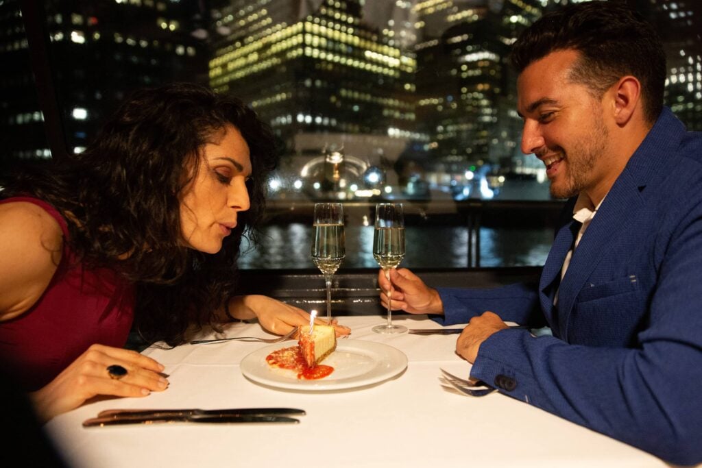 Couple onboard City Cruises in New York City celebrating Valentine's Day