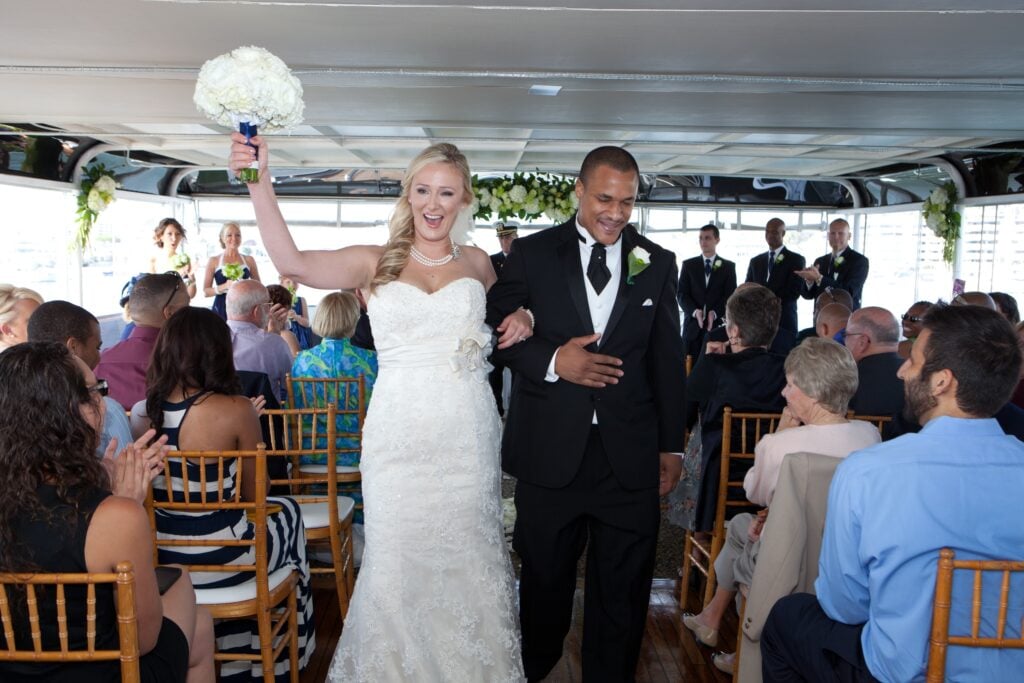 Couple celebrating their wedding onboard City Cruises in Los Angeles