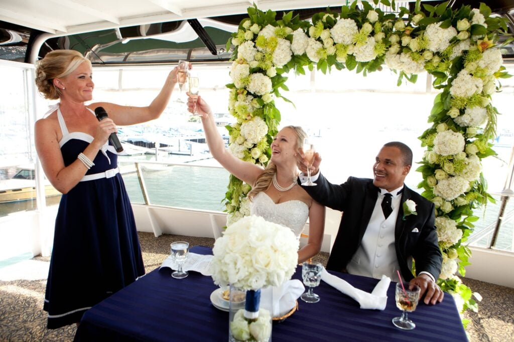 Maid of Honor toast at a wedding onboard City Cruises in Los Angeles