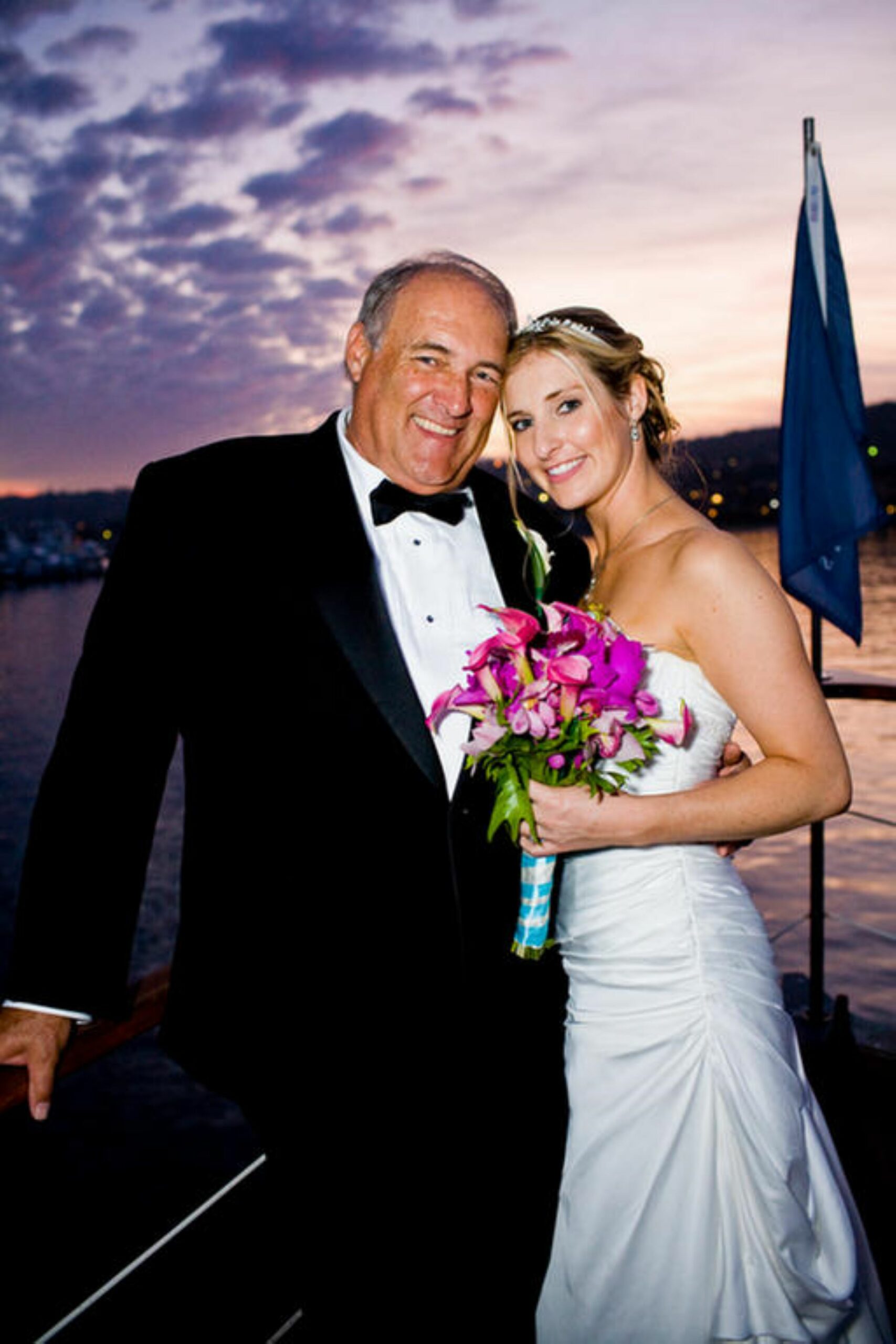 bride and her father on boat