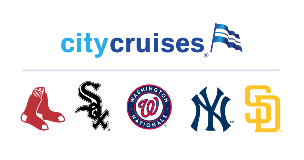 City Cruises logo along with 5 MLB team partners: Boston Red Sox, Chicago White Sox, Washington Nationals, New York Yankees, San Diego Padres